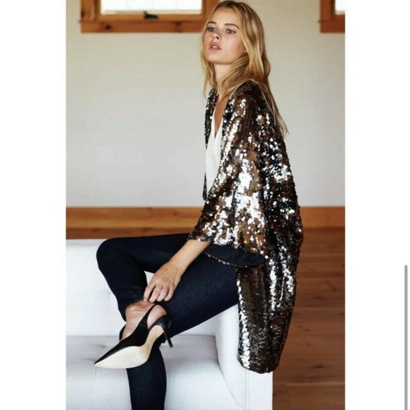 Emerson Fry Womens Black Sequin 3/4 Sleeves Open Front Party Jacket Size XS/S - Picture 4 of 6